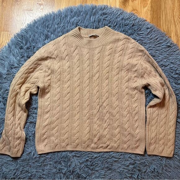 Vince Beige Wool Cashmere Twisted Cable Knit Wool Cashmere Sweater Size XL - Picture 4 of 8
